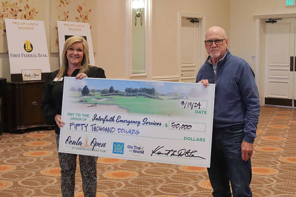 Ocala Open benefitting charity Interfaith Emergency Services receiving their $50,000 donation Candler Hills Golf Club at On Top of the World Communities.